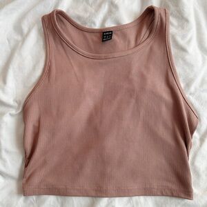 Tan Ribbed Raceback Halter Top